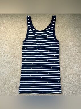 A New Day Women’s Basic Navy & White Striped Tank Top w/ Gold Dots - L - EUC